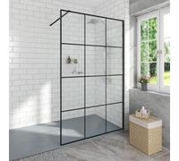 Aquariss Black Walkin Shower Enclosure 1200mm 8mm Black Grid Easy Clean Safety Glass Shower Cubicles Wetroom Shower Screen with Anthracite Shower Tray & Free Waste