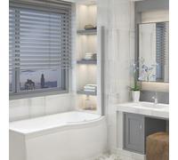 Aquariss Chrome 1400x785mm Pivot Curved Bath Screen Panel 6mm Toughened Safety Glass for P Shape Baths