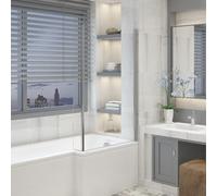 Aquariss Chrome 1400x810mm L Shape Bath Screen with Fixed Return Panel | 180 Pivot, Aluminum Frame, 6mm Toughened Safety Glass, Easy Clean Coating, Reversible, Wall Adjustment, Bottom Seal Strips