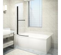Aquariss Curved Bath Screen Panel Pivot with Towel Rail 1400x715mm Black | P Shape, Aluminum Side Frame, 6mm Toughened Glass, Easy to Clean, Reversible, 15mm Wall Adjustment, Seal Strips