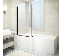 Aquariss L-Shape Bath Screen with Fixed Return Panel 1400 x 800mm Black | Bathroom Over Bath Pivot Shower Screen Panel Glass, 6mm Easy Clean Toughened Glass, Reversible, Waterproof