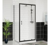 Aquariss Matte Black - 1000 x 800mm Pivot Shower Door Enclosure Reversible Screen + Side Panel 6mm Shower Glass Self Clean Square Cubicle Door Anthracite Shower Tray & Free Waste