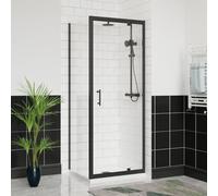 Aquariss Matte Black - 800 x 800mm Pivot Shower Door Enclosure Reversible Screen + Side Panel 6mm Shower Glass Self Clean Square Cubicle Door White Shower Tray & Free Waste