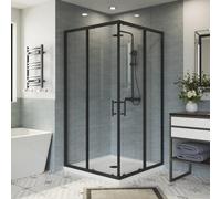 Aquariss Square Shower Enclosure Sliding Doors Corner Entry Bathroom Cubicle Matt Black 1000x1000x1900mm 6mm Easy Clean Tempered Glass