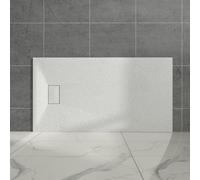 Aquariss White Rectangular Shower Tray Slate Effect SMC Slip-Resistant Shower Base for Bathroom Enclosures 1600x800mm with Waste