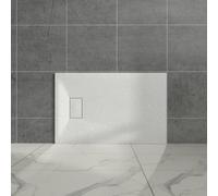 Aquariss White Rectangular Shower Tray Slate Effect SMC Slip-Resistant Shower Base for Bathroom Enclosures 1200x700mm with Waste