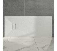 Aquariss White Rectangular Shower Tray Slate Effect SMC Slip-Resistant Shower Base for Bathroom Enclosures 1800x800mm with Waste