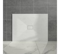 Aquariss White Rectangular Shower Tray Slate Effect SMC Slip-Resistant Shower Base for Bathroom Enclosures 1300x1000mm with Waste
