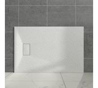 Aquariss White Rectangular Shower Tray Slate Effect SMC Slip-Resistant Shower Base for Bathroom Enclosures 1100x800mm with Waste