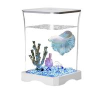 Aquarium - 4.6x7 inch Tabletop Aquarium Mini Aquarium Acrylic Aquarium Betta LED Illuminated with Coral Beads and Turquoise | Educational Habitat for Small Fish for Guppy = Ga Lovers