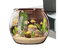 Aquarium - 6.69 Inch Round Aquarium Mini Fish Tank | PET Material Compact Aquarios 200 G 2.3 Litres for Turtles and Small Fish at Home or in the Office for Decorations