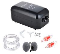 Aquarium Air Pump Oxygen Pump Double Outlet Hangable Adjustable Flow Control Silent High Air Volume for Fish Turtle Tank Power 5W,With 2 Air Stones/2 Air Tubes/2 Check Valve/ 3 Connector