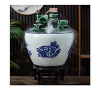 Aquarium Aquarium Fish Tank Ceramic Round Goldfish Tank Living Room Office Circulation Flow Waterfish Bowl Courtyard Large Fish Culture Tank Fish Tank Decoratio,A-75CM