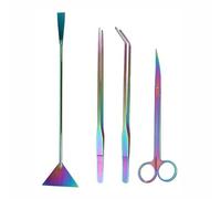 Aquarium Aquascape Tools Kit, 4 in 1 Stainless Steel Aquatic Plant Tools Aquarium Landscape Tweezers Scissors Spatula Set for Fish Tank Clean (Colorful)