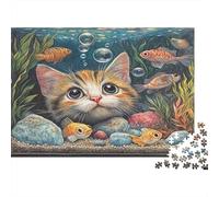 Aquarium Cat 1000 Pieces Paper Jigsaw Puzzle for Adults Thick Eco-Friendly Material Brain Training Animal Underwater World Puzzle 70x50cm/1000pcs