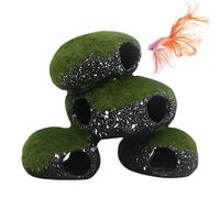 Aquarium Cave 18.8 x 10.8 x 8.2 cm | Realistic Refuge with Moss | Fish Tank Suitable for Snakes Reptile Terrariums Freshwater Aquariums