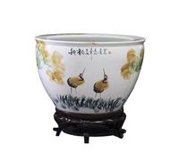 Aquarium Chinese Traditional Painting Fish Tank White Ceramic Fish Tank Living Room Feng Shui Fish Tank Turtle Tank with Wooden Base Fish tank(40x40x25cm)