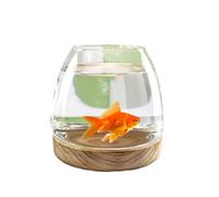 Aquarium Clear Fish Bowl, Glass Fish Tank with Wooden Base, High Light Transmittance Glass for Clear View,Small Aquarium for Betta,Goldfish,Shrimp(13x12.5cm)