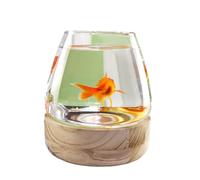 Aquarium Clear Fish Bowl, Glass Fish Tank with Wooden Base, High Light Transmittance Glass for Clear View,Small Aquarium for Betta,Goldfish,Shrimp(17x19.5cm)