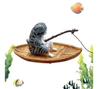 Aquarium Decor Kitten Fishing Resin Ornament