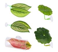 Aquarium Decoration - 5 Pieces Adjustable Fake Leaves for Resting, Breeding Support with Suction Cup Attachment, Aquarium Decor for Betta Shrimp Crab Clown Fish Sleeping, Green Materials, 1.97 Inches