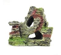 Aquarium Decoration Rock with Mountain View Silhouette and Bridge Tunnel System Designed for Safe Fish Passage and Natural Integration (A)