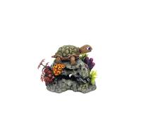 Nobby Aqua Ornaments 28631 Turtle on Rock with Plants 13.5 x 8.5 x 10.7 cm