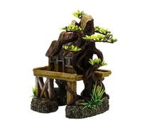 Aquarium Decorations Fish Tank Ornaments House on Terrace with Tree Root Resin Handicrafts,Small House Model(Style 2)