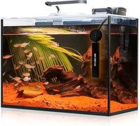 Aquarium Desktop Set 2.6 Gallon Small Fish Tank, Ultra Clear Glass Self Cleaning Filter Bright Light Heater Rocks Gravel Cleaning Tool, Rimless Fish Bowl for Beginners Starter Kit Keeping Betta Shrimp
