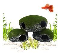 Aquarium Fish Cave, Realistic Shelter Rock with Moss Design, Fish Tank Cave for Snakes, Reptiles, Shrimp, Terrariums, Freshwater and Saltwater Aquariums