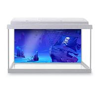 Aquarium Fish Tank Background 100x50 cm - Pirate Ship Sunken Filibuster Vessel Wooden Boat Jolly Roger Flag Sandy Bottom Cartoon Static Cling Vinyl Vivarium Terrarium External Application #500127