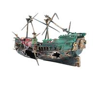 Aquarium Fish Tank Decoration Boat, Sunk Plastic Boat Shipwreck with Control Valve Decoration Split Broken DIY Shipwrech Fish Tank Ornament Landscape Decor (Green