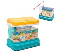 Aquarium Fishing Toy for Kids Mini Aquarium Artificial Fish Tank with Moving Fish*4 Fishing Pole Light and Music Fake Sensory Ocean for 3+ Years Old Toddlers Boys Girls