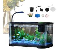 Aquarium Gold Fish Tank Starter - Self Cleaning Nano Aquarium | Glass Turtle Kit | Decorative Desktop Fish Tank | Clear Silent Decorative Desktop For Betta Terrapin Frog Aq