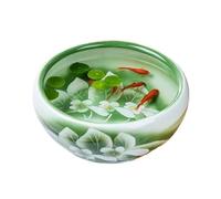 Aquarium Hand-painted Green Lotus Finish Ceramic Fish Tank Desktop Fortune Goldfish Turtle Feeding Tank Ceramic Round Planter Fish tank(41x41x17cm)