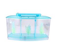 Aquarium Isolation Box Acrylic Breeding Hatchery Small Fishes Incubator Mini Fish Tank with Three Divisions and LED Light(Blue)