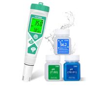 Aquarium pH Salt Tester, Digital Salinity Meter for Freshwater & Saltwater Fish Tank, Simultaneous display Salt pH TDS for Koi Pond, Reef Tank, Aquaponics PPM pH EC Reader, Hydrometer with S.G. Card
