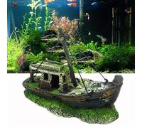 Aquarium Pirate Ship Wreck Decor, Resin Sunken Ship Fish Tank Ornament, Hollow Wreck Boat Landscape Decoration, Safe Resin Aquarium Accessories for Fish Tank Underwater Decor (A)