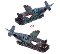 Aquarium Plane Wreck Decorations Fish For Ornaments Resin Sunken Aircraft For Freshwater Saltwater Betta Tanks Deco