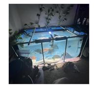 Aquarium Pool Pond - PVC Canvas Liners with Steel Frame, Preformed Above Ground Koi Pond with Transparent Window, Large Capacity Breeding Tank(150x100x71cm)