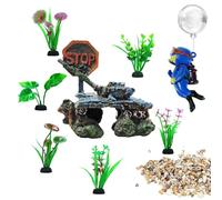 Aquarium Shipwreck Decor Set, Fish Tank Accessories Resin Sunken Tank Ornament Betta Fish Hideout Cave with 6 Artificial Aquatic Plants 40+ Seashells, 1 Floating Diver for Freshwater Saltwater