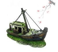 Aquarium Shipwreck Ornament Resin Lost Wrecked Boat Ship Shaped DIY Hollow Decoration for Tank Landscape Safe Material Less Maintenance Freshwater Shrimp Reptiles