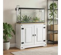 Aquarium Stand White/Brown Solid Pine 81.5x37x73cm Waxed Storage 250kg SturdyPro