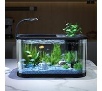 Aquarium Starter Kits, 11L Small Fish Tank with Filter and LED Light, Silent & Self Cleaning Nano Aquarium, Decoration Tropical Fish Tank Kit for Betta Shrimp Goldfis-h