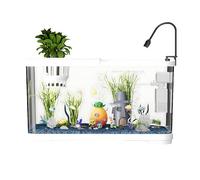 Aquarium Starter Kits - Small Desktop Fish Tank with Filter System & LED Light, Silent Decorative Bowl for Living Room Home Betta, Tortoise, Frog(White(top luxury),M40x25x21.5)