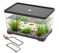 Aquarium Tank, 30x19.5x17.5cm Desktop Glass Fish Kit with Lid, Small Turtle Aquarium for Goldfish, Betta, Shrimp(Black)