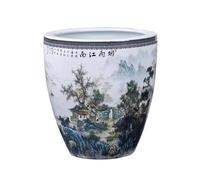 Aquariums Chinese Transfiguration Ink Painting Design Ceramic Fish Tank Patio Garden Fish Tank Living Room Ornament Without Holes Ceramic Flower Pot Fish Bowl(M)