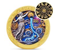 Aquarius 12 Zodiac Challenge Coin - Twelve Constellations Aquarius Protective Talisman Coin - Divination Tarot Zodiac Signs Coin - Meaningful Star Good Luck Charms Zodiac Gift for Men Women Friend Kid