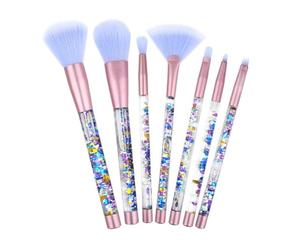 Aquarius 7pc Makeup Brush Set Pink Glitter Handle Beauty Kit