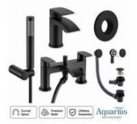 Aquarius Arc Complete Brassware Pack With Basin Tap, Bath And Shower Mixer In Matt Black